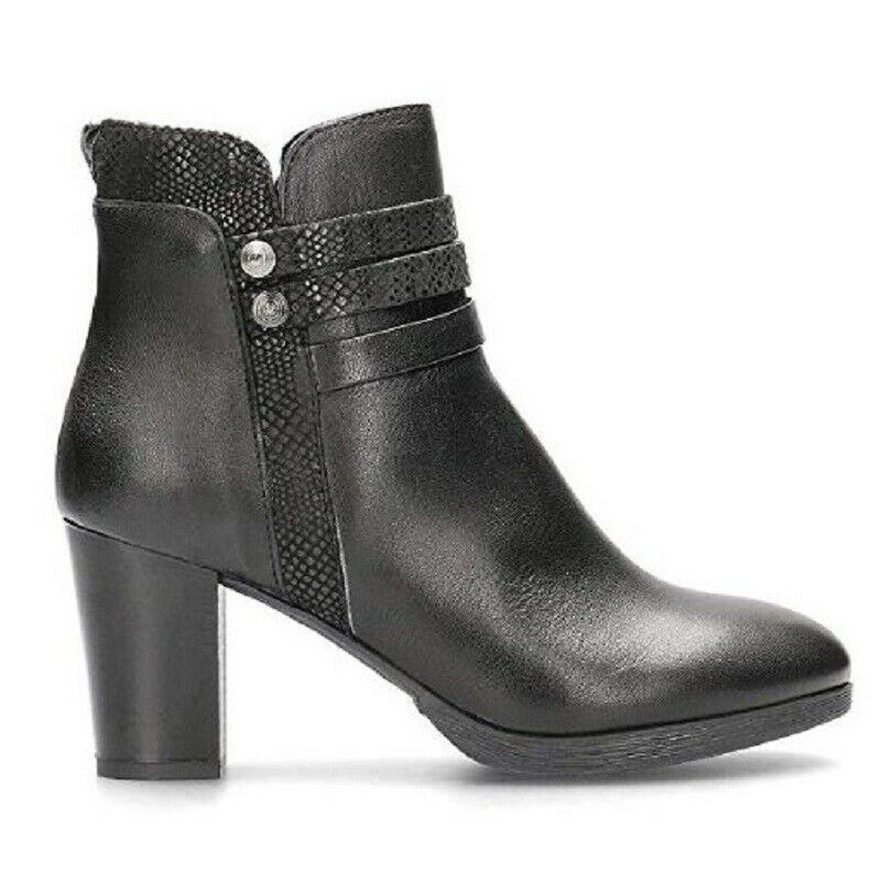 stivaletto donna colore nero in pelle. Esso presenta una tomaia e foderai n pelle, una suola in gomma nera con tacco 7 cm