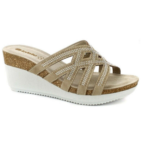 Scarpe da Donna INBLU Art. EN20 SABBIA Sandali zeppa media Comfort con strass